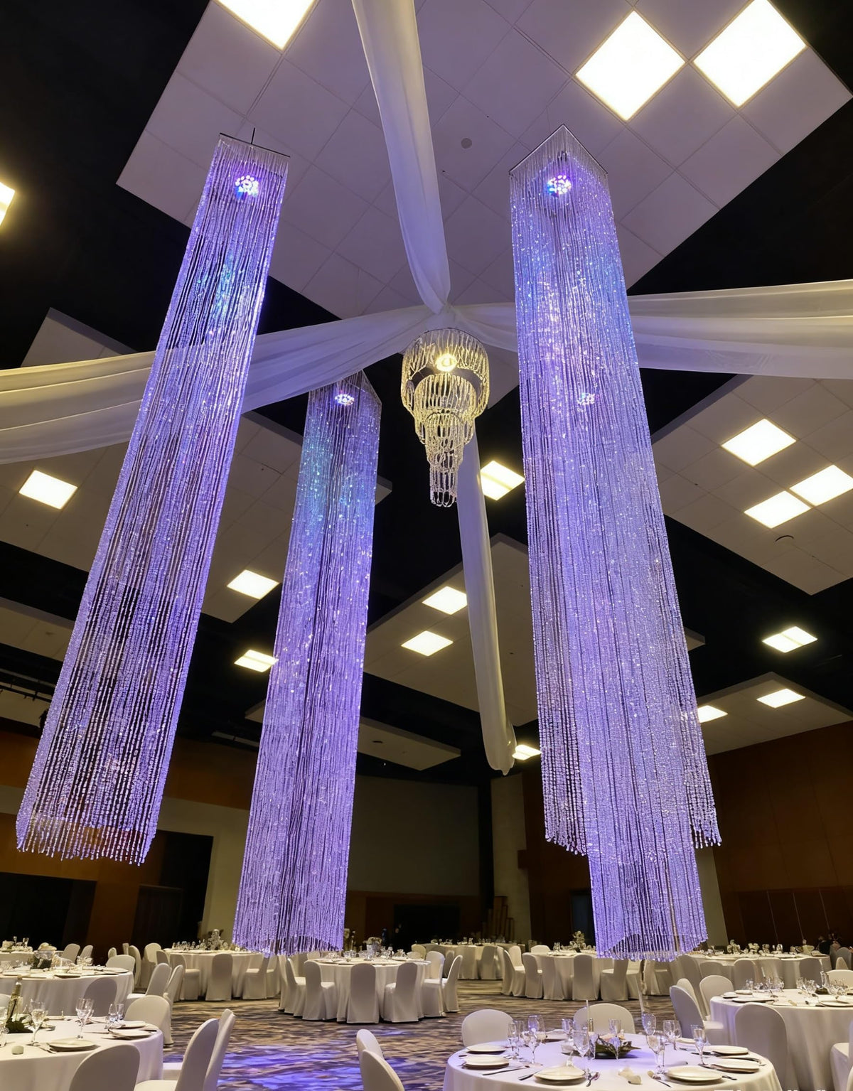4 Tiers Large Wedding Chandelier, Faux Crystal Iridescent Beaded Swag Chandelier, 24" Wide 36" Long, Great idea for