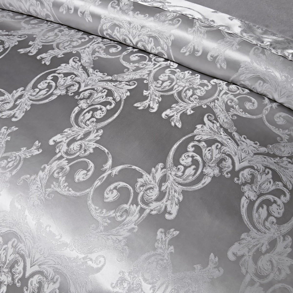 Satin Embroidered Duvet Cover Set, Silver Gray, 3 Piece
