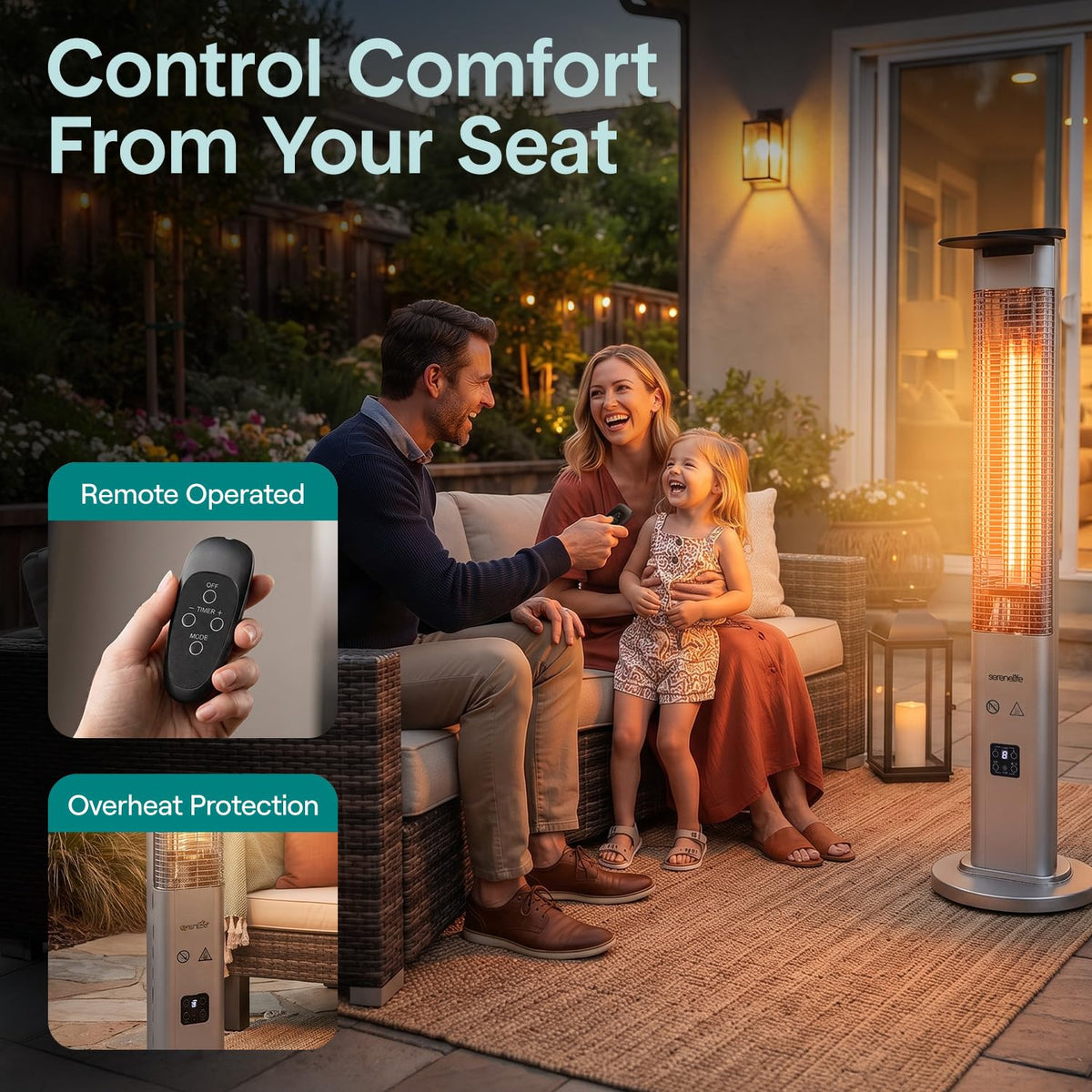 Outdoor Electric Patio Heater - 900W Infrared Heater with Remote, Aluminum Reflector, Waterproof Design, IP65