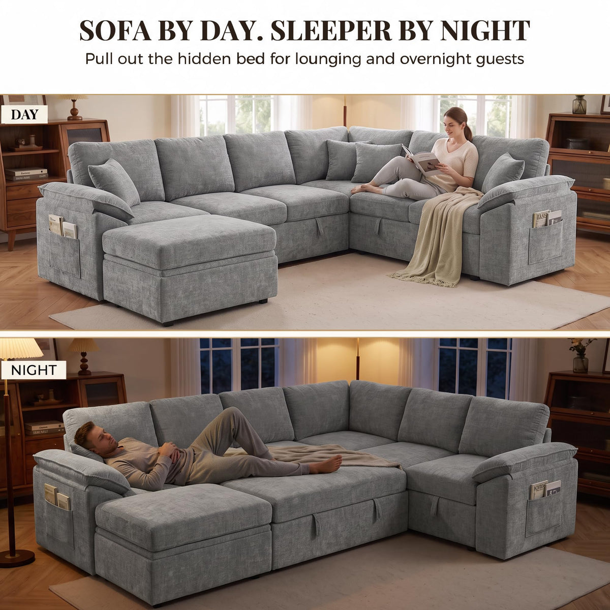 Sectional Sleeper Sofa with Pull Out Bed