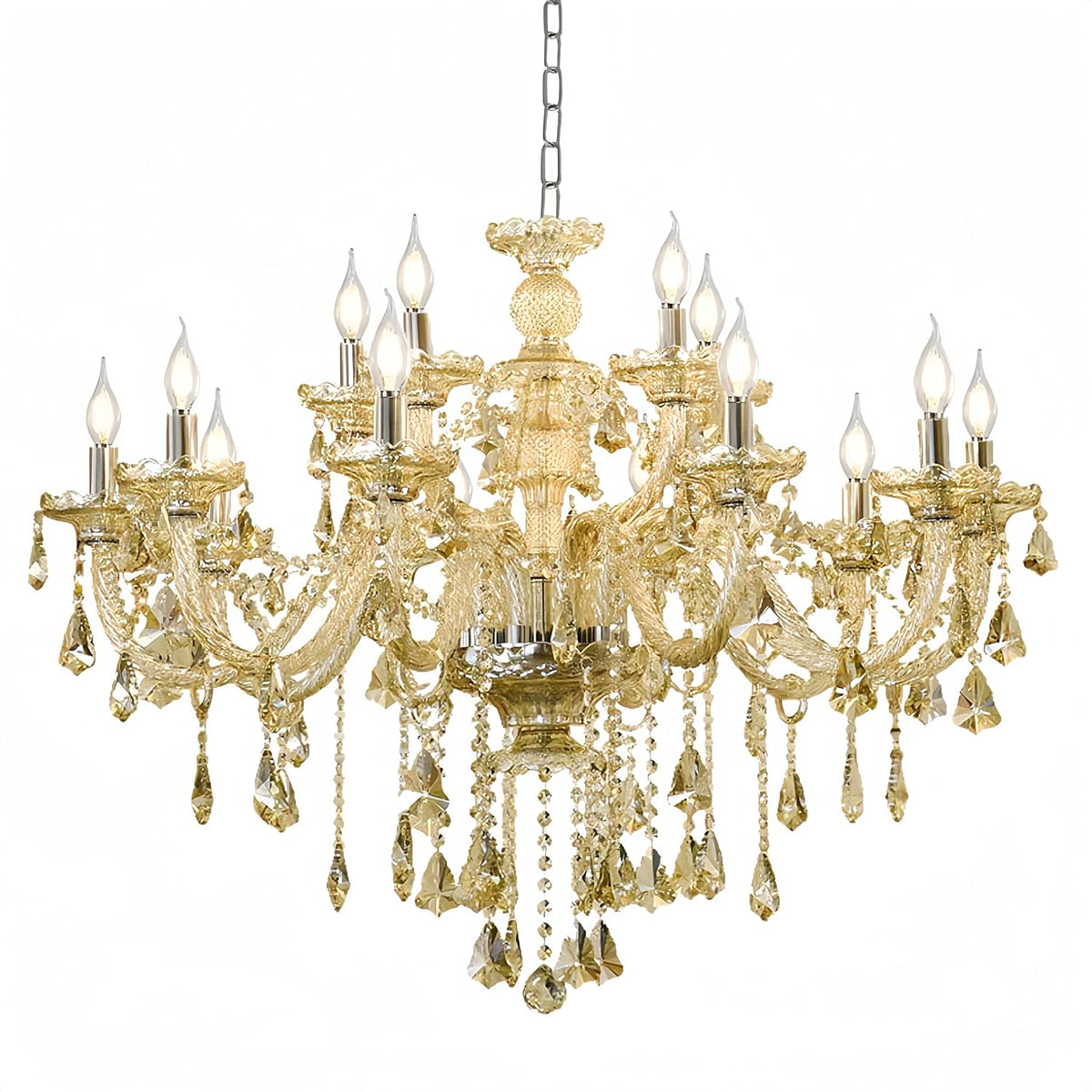 Fifteen-Light Luxe Cognac K9 Crystal Chandelier, Modern Classic