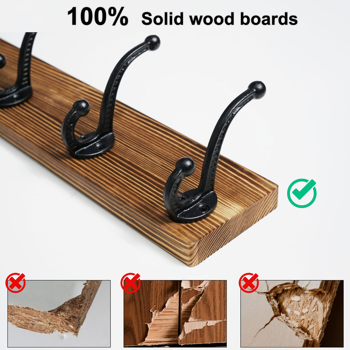 Rustic Coat Rack Wall Mount, 5 Cast Iron Coat Hooks Wall Mounted, Heavy Duty Wall Coat Hanger Hooks for Hanging