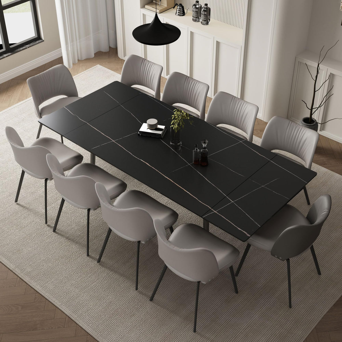 62.9"-94.4" Extendable Dining Table with Sintered Stone Tabletop