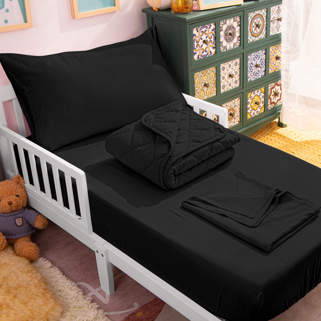 Toddler Microfiber Bedding Set, 4 Piece, Black