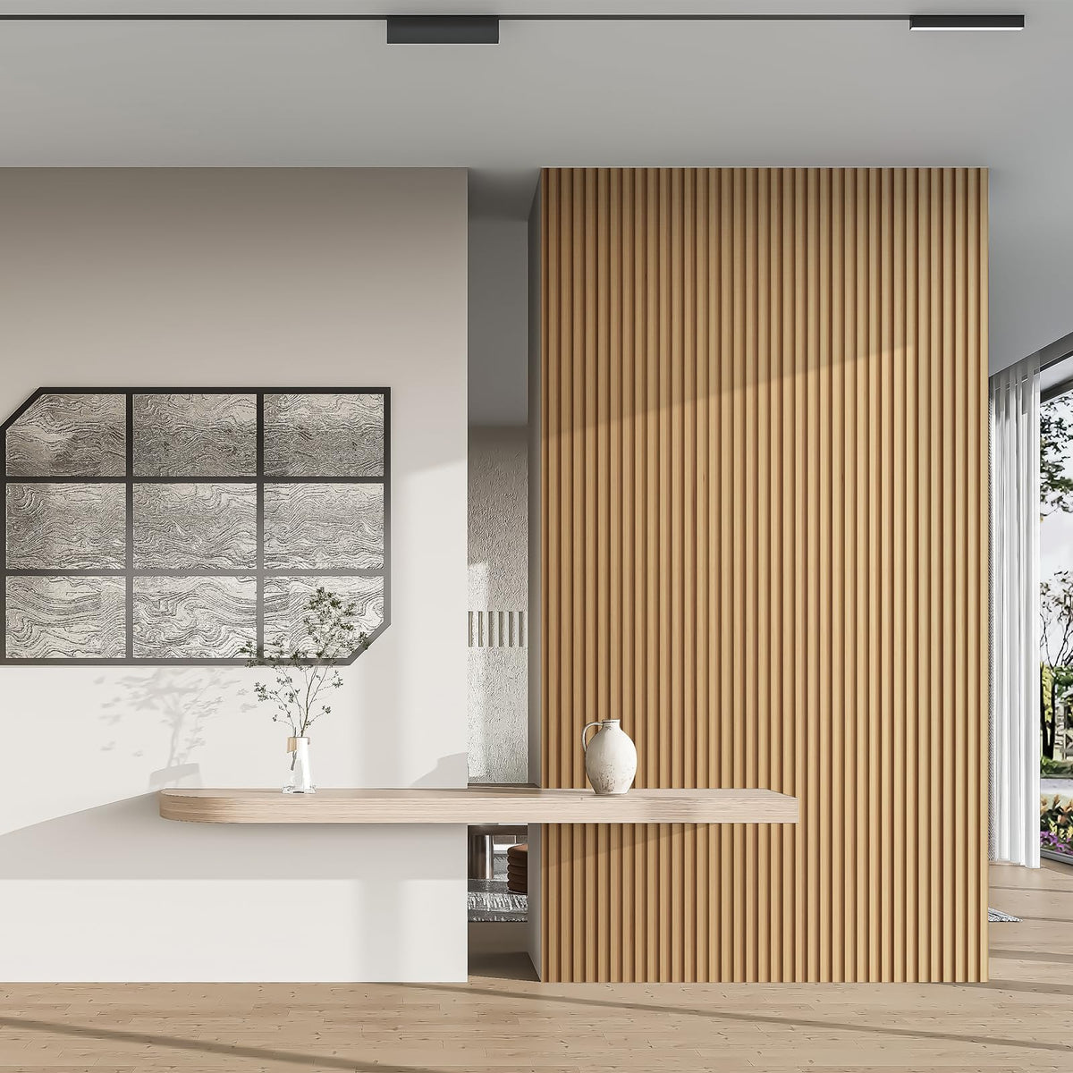 4 Pc 96"x5.7" Wood Slat Wall Panel for Interior, Ceiling and Decoration, 15.2 SqFt