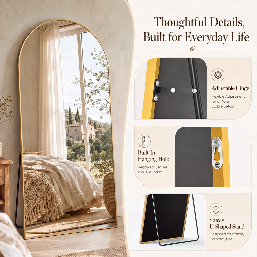 88"x44" Arched Full Length Mirror, Large Floor Mirror, Gold