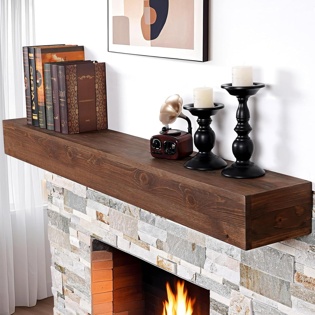 54 inch - Handcrafted Rustic Solid Wood Mantel Floating Mantle Shelves Decor for Wall, Bedroom, TV, Books
