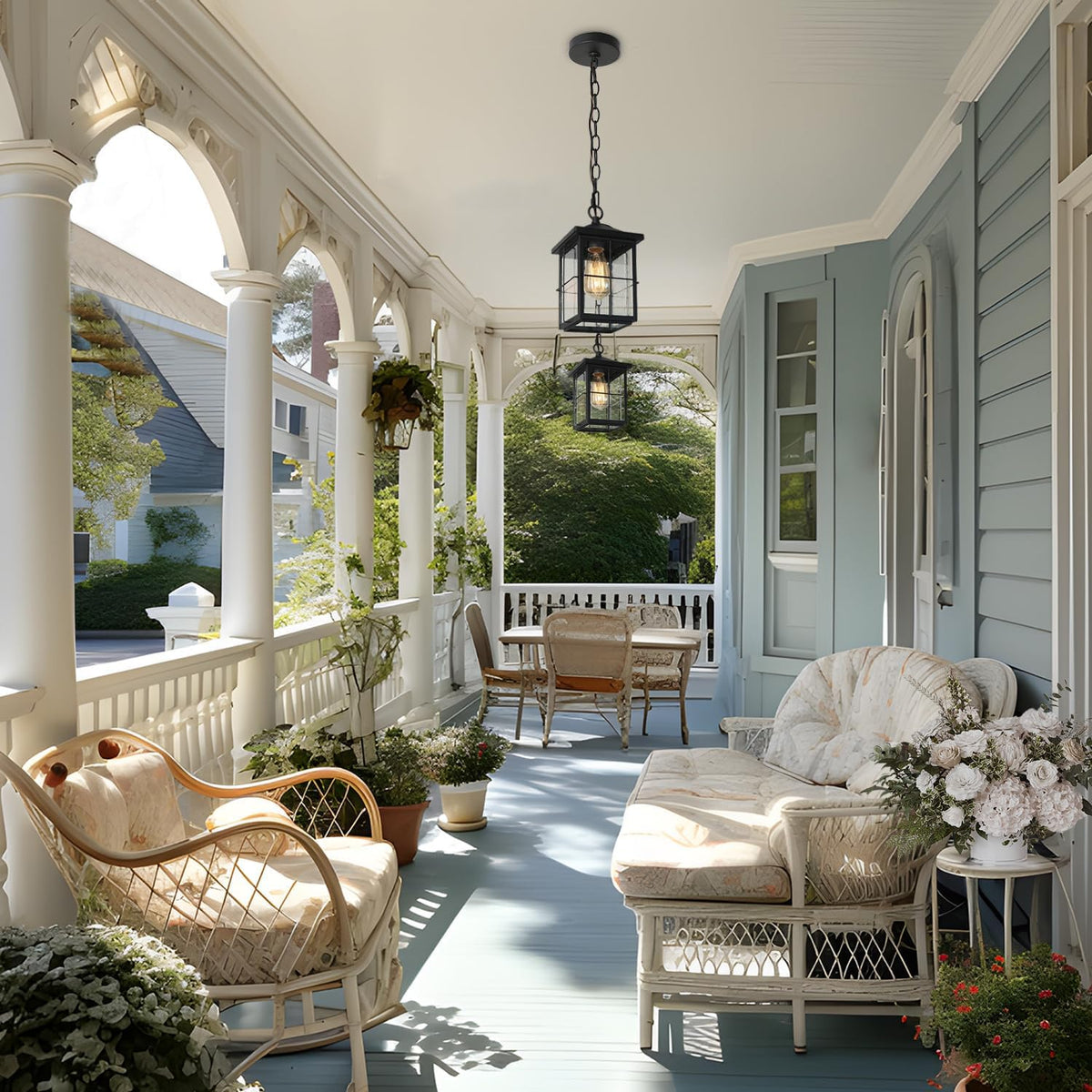 Outdoor Pendant Light Fixture, Farmhouse Exterior Hanging Lights with Adjustable Chain