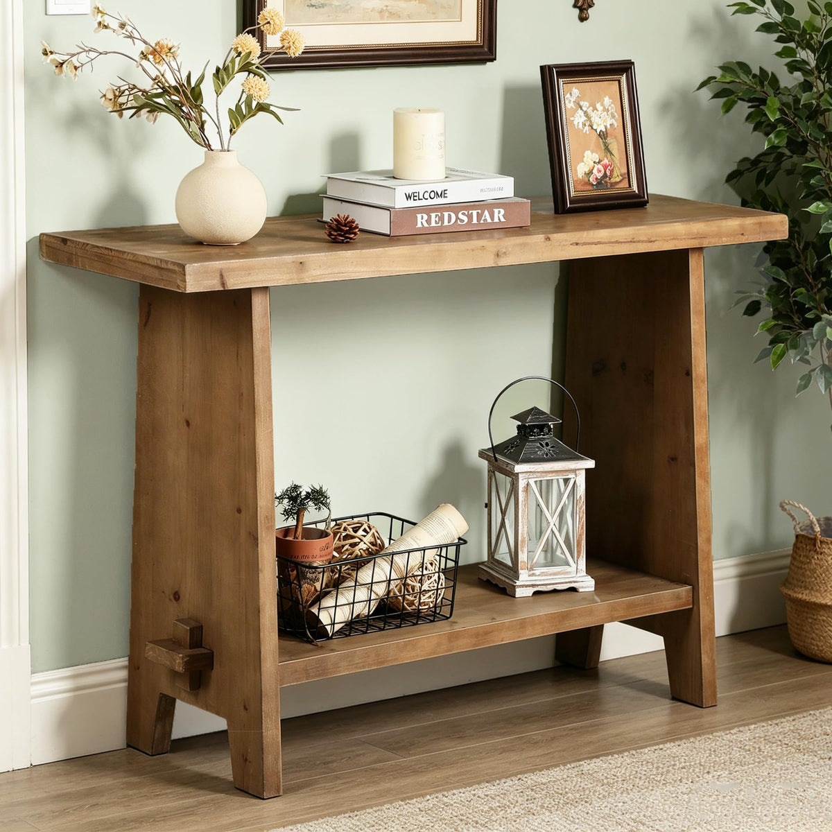 43.3" Wood Console Table, Farmhouse Sofa Table, Brown