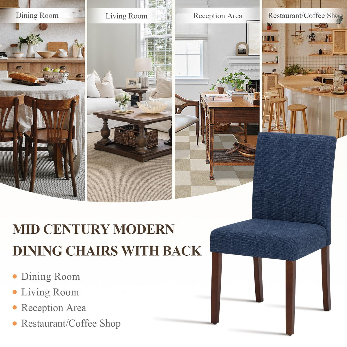 Upholstered Parsons Set of 2, Modern Dining Room Chairs with Back, Fabric Kitchen Side Chairs with Wood Legs for