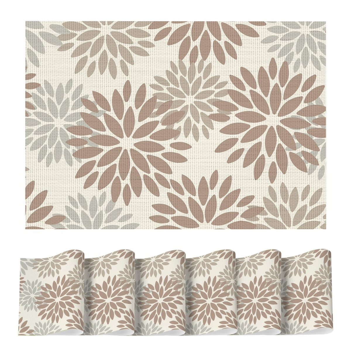 Floral Vinyl Placemats Set of 6, 12x18 Inch Washable Non-Slip Plastic Vinyl Place Mats for Party Kitchen Dining