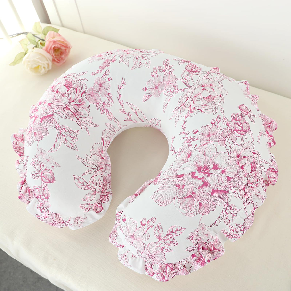 Nursing Pillow Cover, Removable Ruffled Pillowcase for Breastfeeding Pillows, Ultra Soft Comfortable Slipcover for