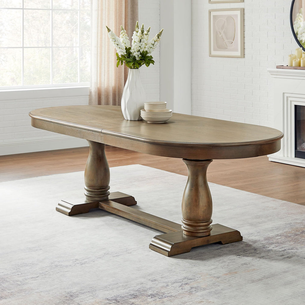 102'' Extendable Dining Table Kitchen Table for 6-10, Solid Wood Expandable Kitchen Table Oval Multifunctional Dining