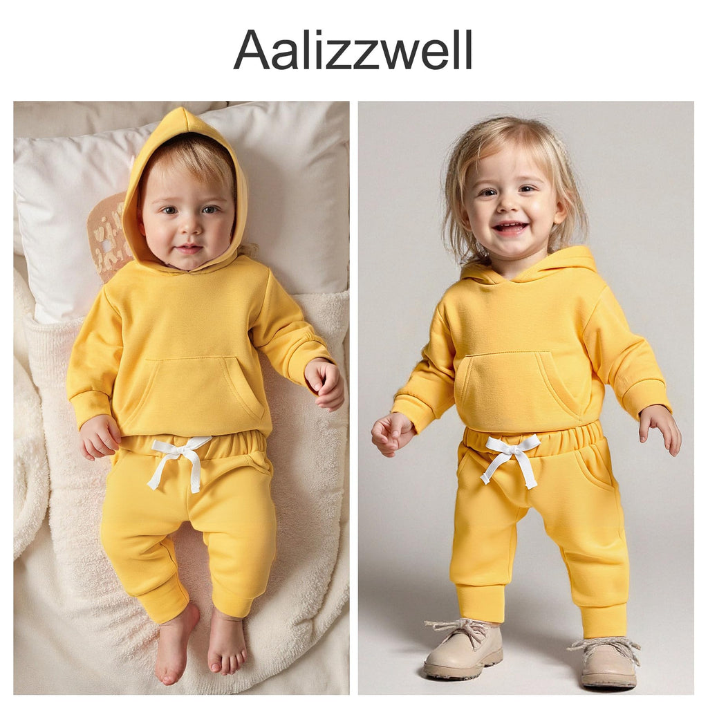 Infant Baby Girl Fall Clothes Ribbed Long Sleeve Winter Spring Hoodie Outfit Yellow
