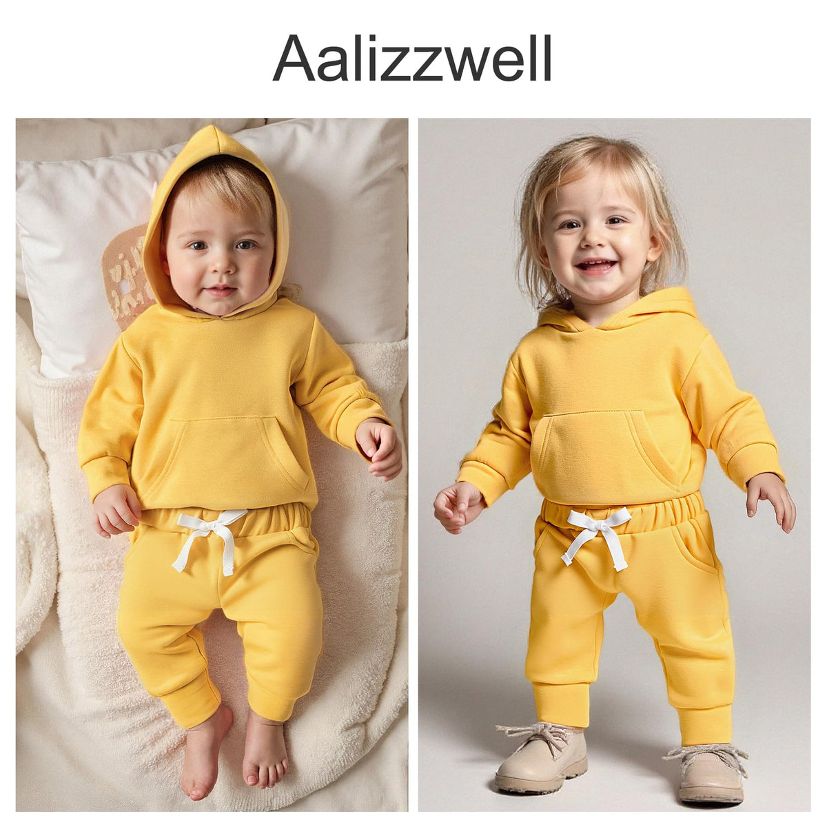 Infant Baby Girl Fall Clothes Ribbed Long Sleeve Winter Spring Hoodie Outfit Yellow