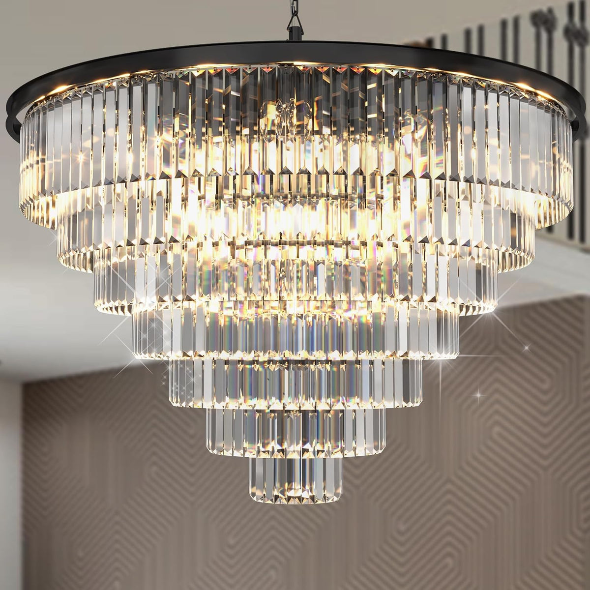 24-Light 7-Tier Empress-Style Crystal Chandelier, Grand Fixture for Foyers