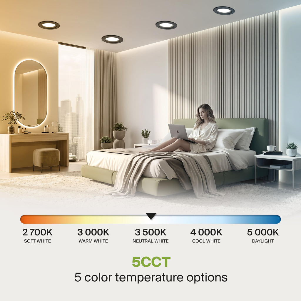6 Pack Bronze Retrofit LED Recessed Lighting 6 Inch, 5CCT Wafer Lights