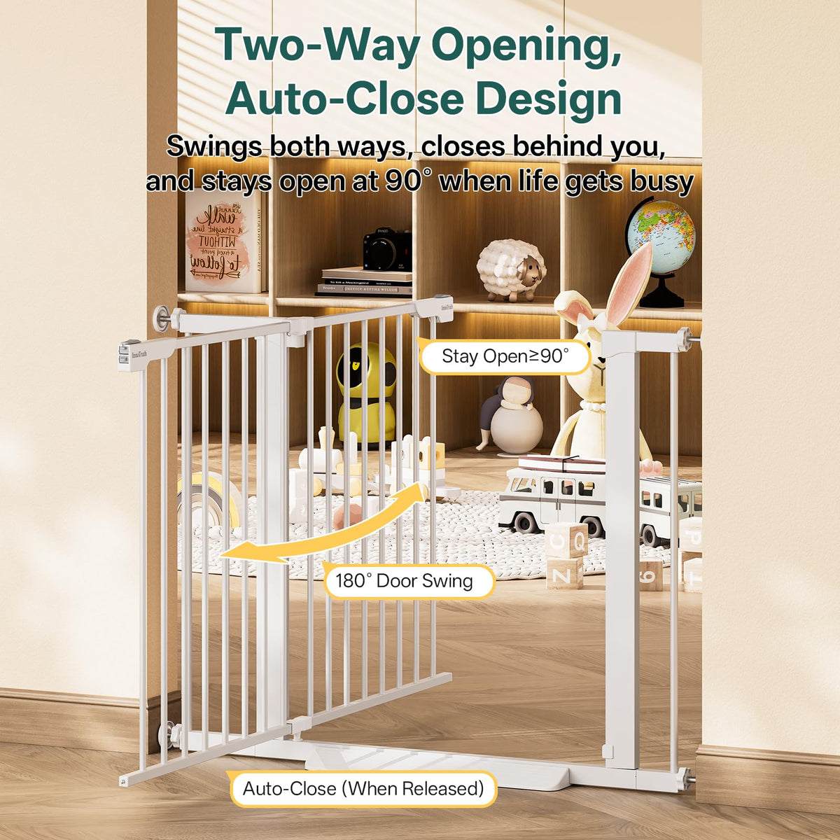 29.6-39.1 in Wide Baby Gate for Stairs and Doorways, White