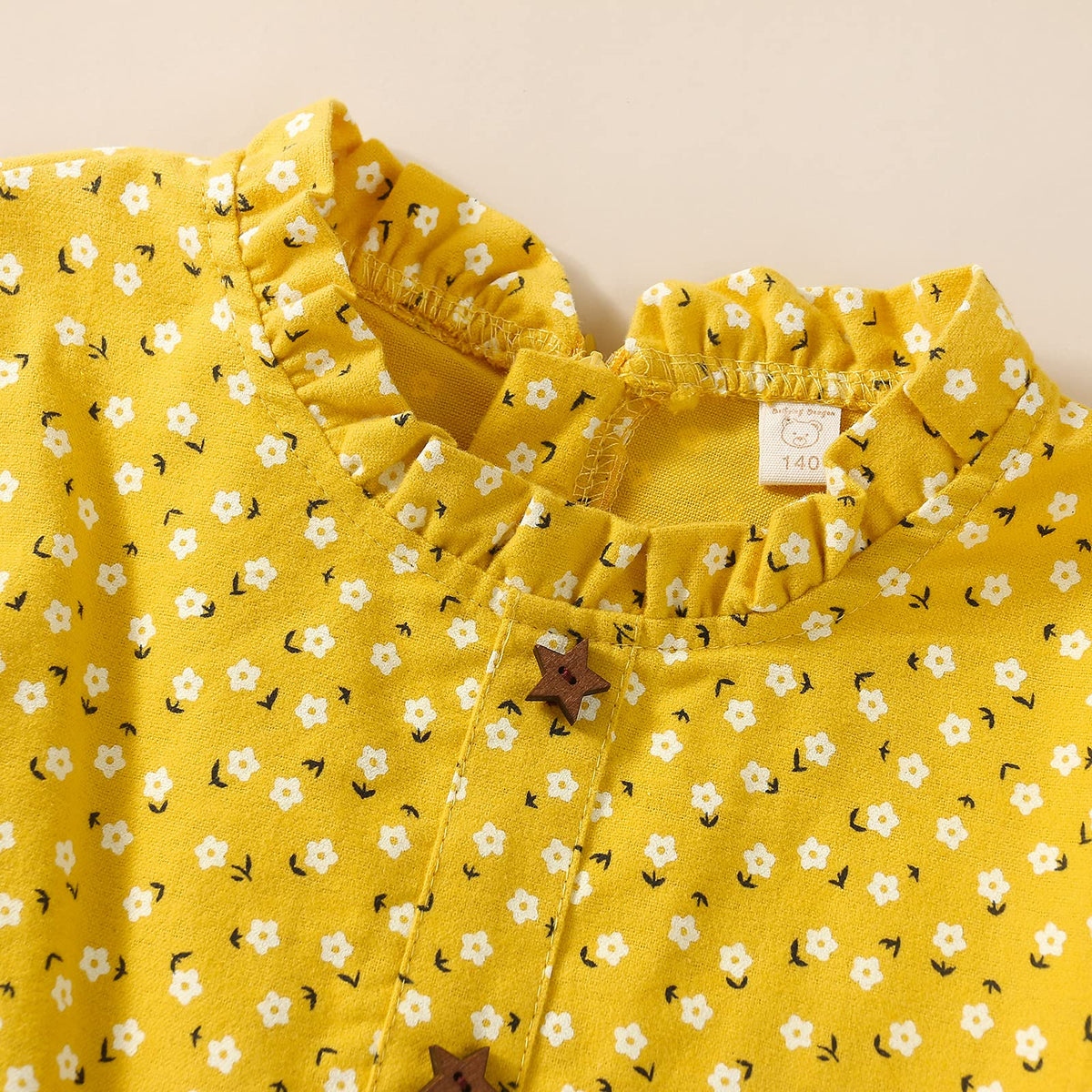 Toddler Baby Girls Floral Dress Long Sleeve Cotton Dress Fall Winter Midi Dress Little Girl Dress Yellow