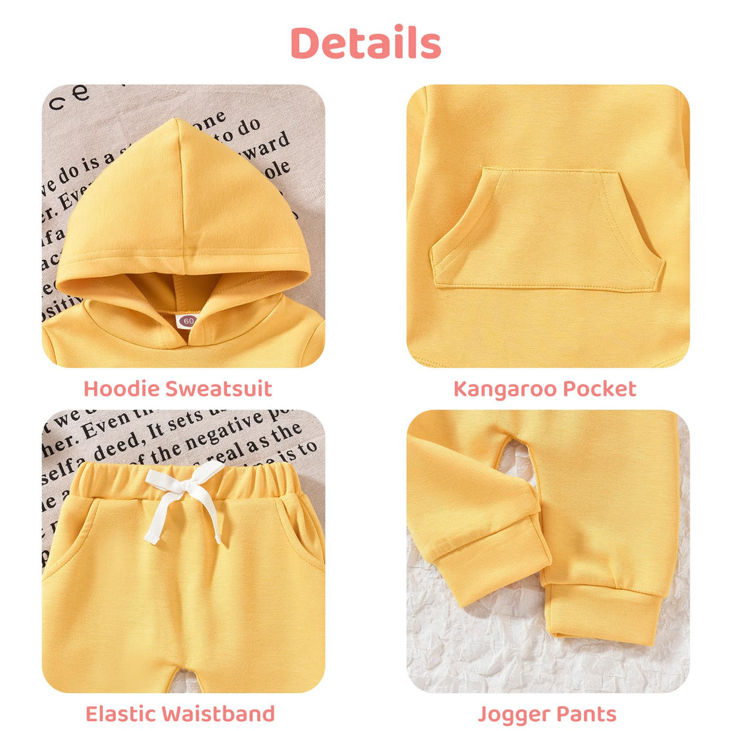 Infant Baby Girl Fall Clothes Ribbed Long Sleeve Winter Spring Hoodie Outfit Yellow