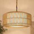 19" Rattan Chandelier, Gold Boho Dining Room Light Fixture