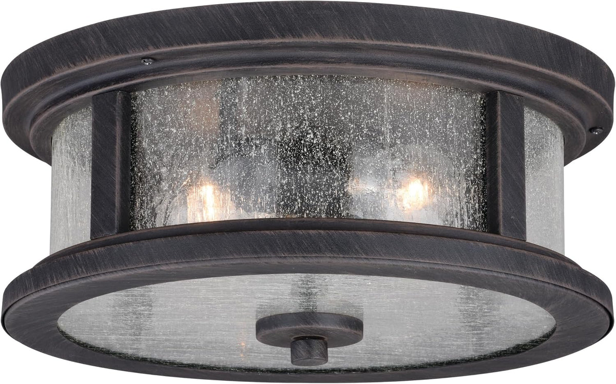 Cumberland Bronze Rustic Round Outdoor Flush Mount Ceiling Light Clear Glass