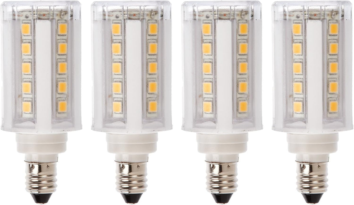 5W (60W Equiv.) E11 Base LED Halogen Replacement Bulb, Mini-Candelabra, 120V, 3000K, 450 Lumens, Dimmable, 4-Pack