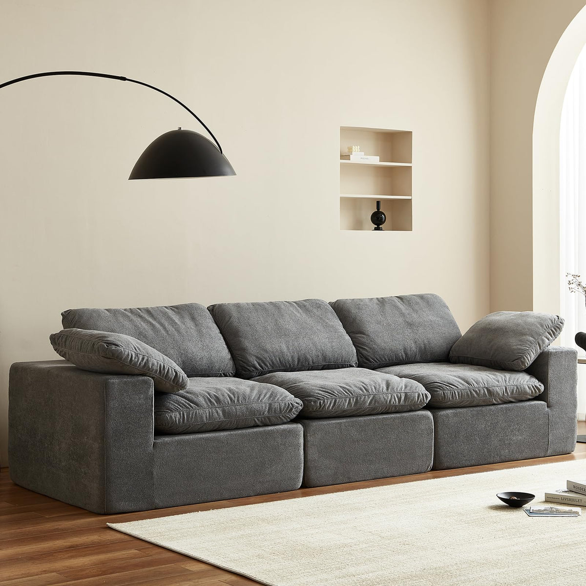 Modular Sectional Sofa, 3-Piece Corduroy Couch with Chaise, Deep Seat Oversized Lounge Sofa, Convertible Comfy Couch