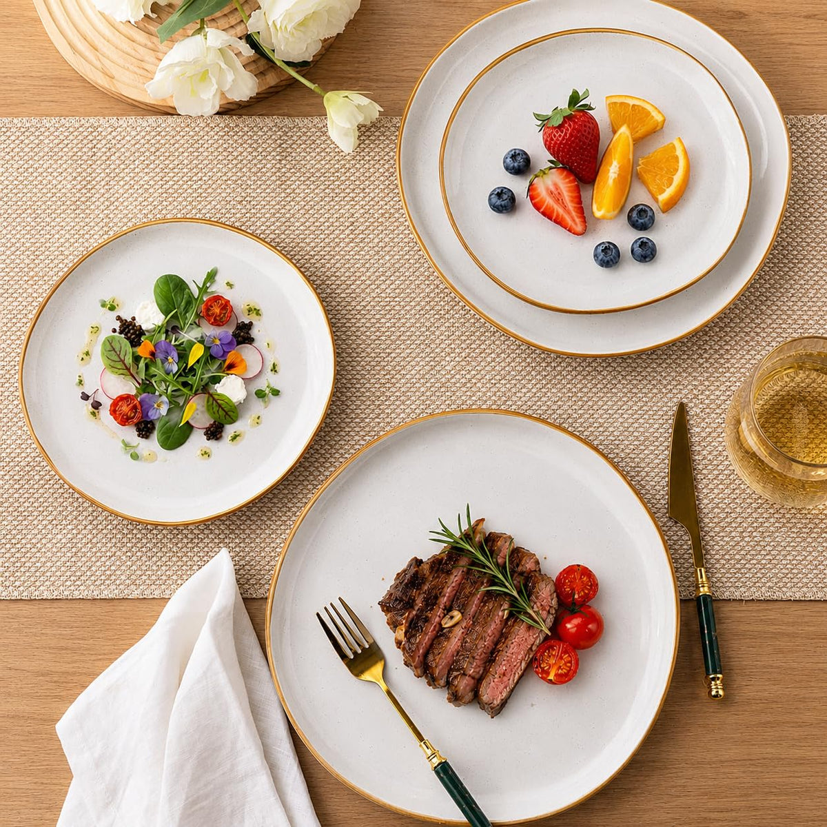 Ceramic Dinnerware Sets for 4, 12Pcs Plates and Bowls Sets Dishes