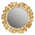 Wall Décor Large Gingko Leaf Round Wall Mirror, Iron Metal Plate Frame Antique Finish, Ready to Hang Bedroom