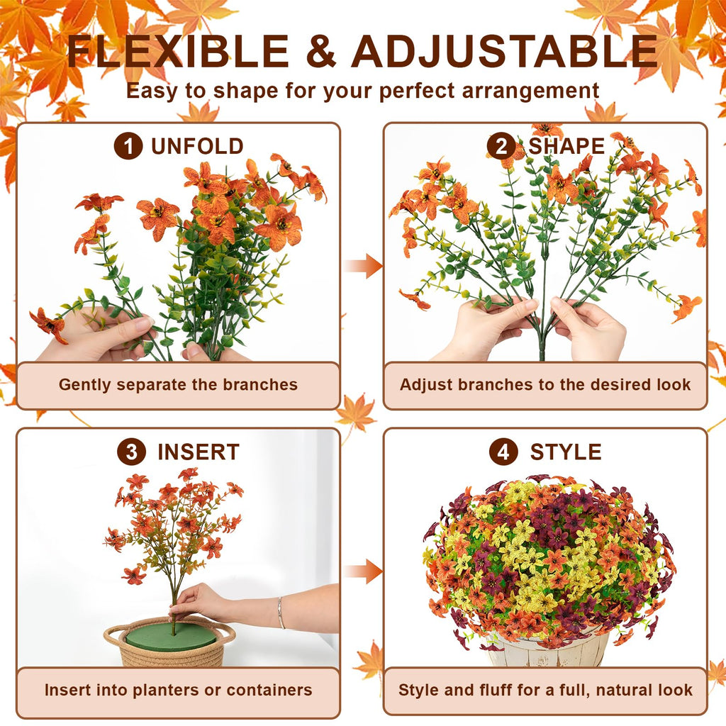 Artificial Fall Flowers for Outdoors, 12 PCS UV Resistant Faux Daisy Mums