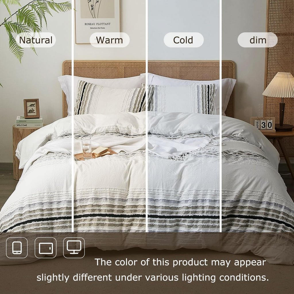 Tufted Stripe Ombre Duvet Cover with 2 Pillow Shams, No Comforter