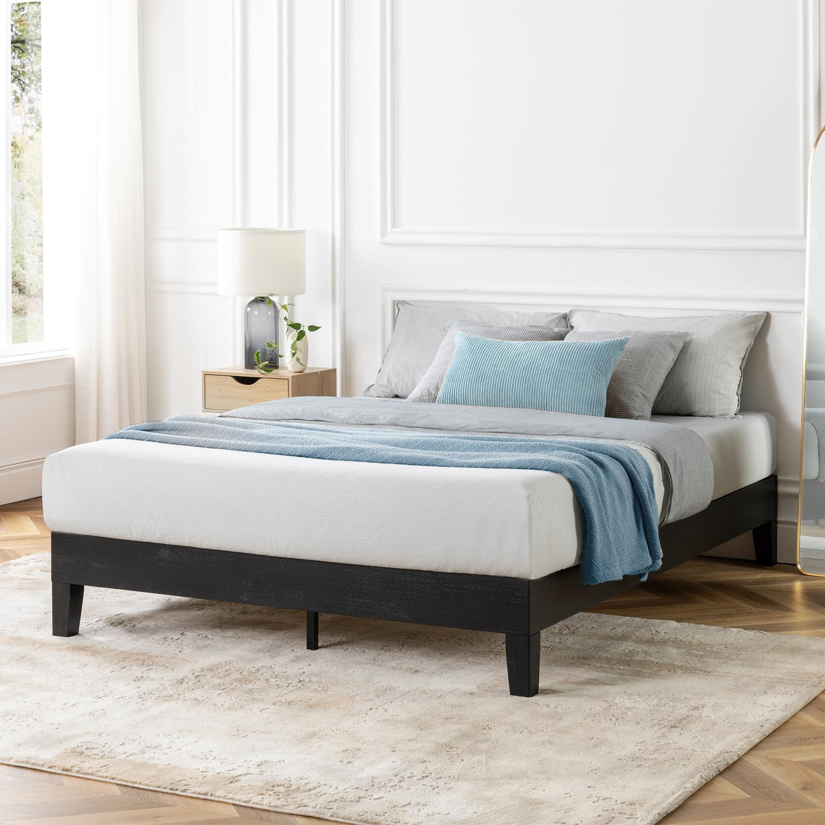 Naturalista Grand 12 Inch Solid Wood Platform Bed with Wooden Slats, Easy Assembly, Queen, Black