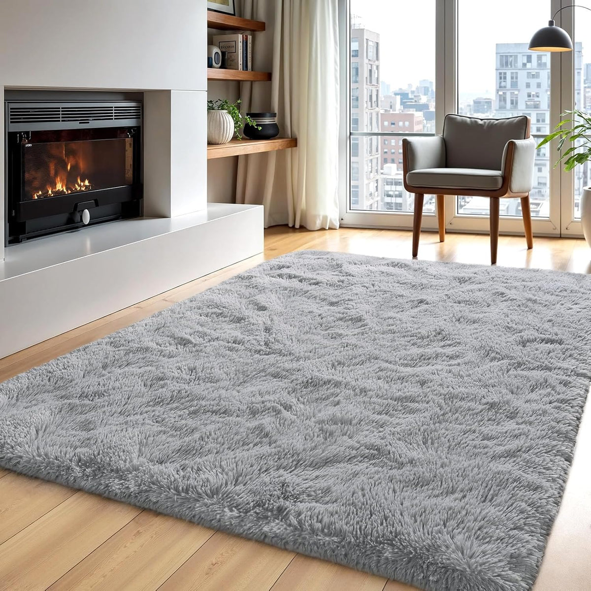 Area Rugs Grey Rugs Carpet Fluffy Furry Soft Shag Aesthetic Plush High Pile Gray Throw Rug Kids Room Dorm