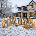 31.75"H Oversized Outdoor Nativity Set, 12-Piece Hand-Painted Large Resin Christmas Nativity Scene Figurine Set, Gold