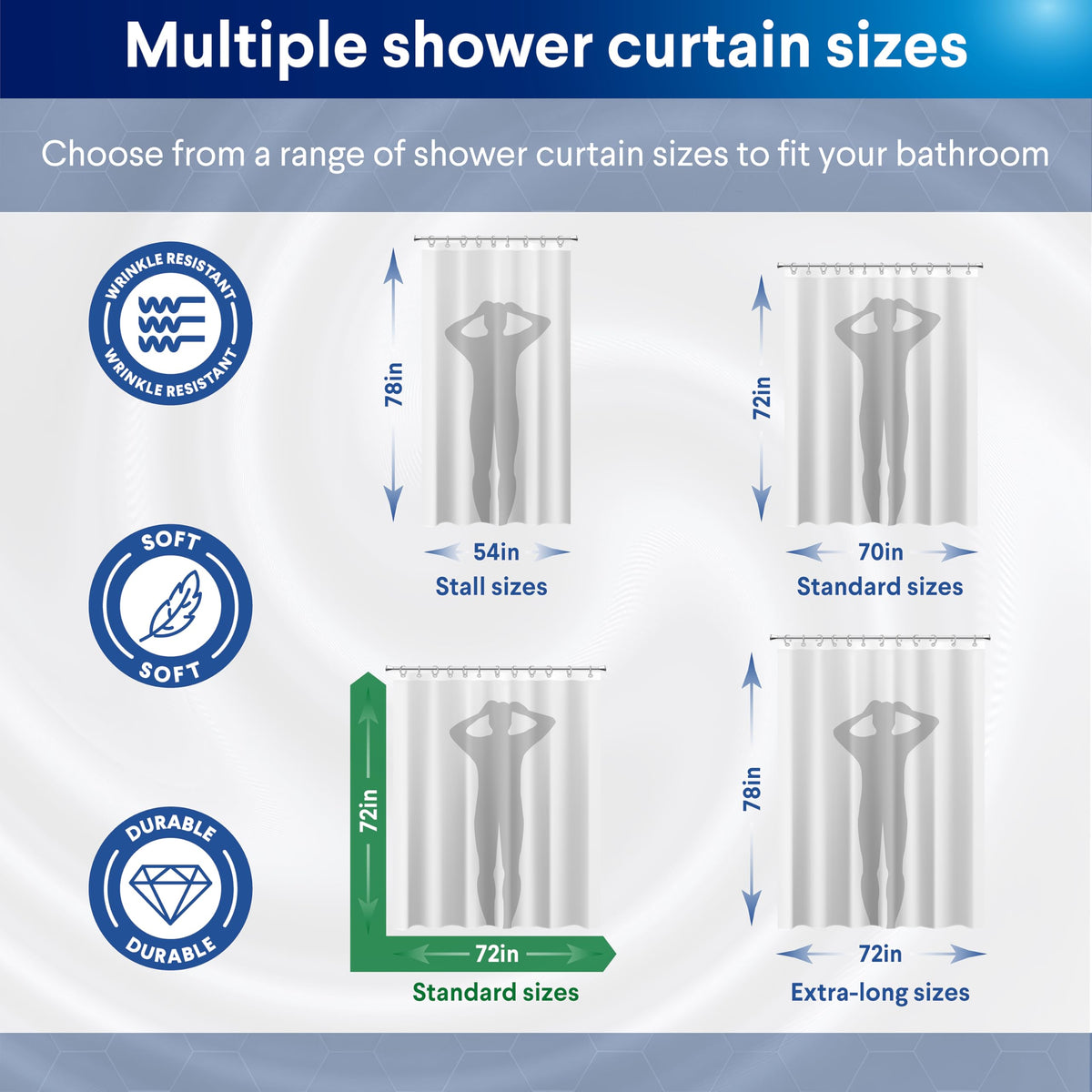 2-in-1 Bathroom Shower Curtain Liner, Durable Fabric, Weighted Magnets for Bath Water Control, Washable Premium