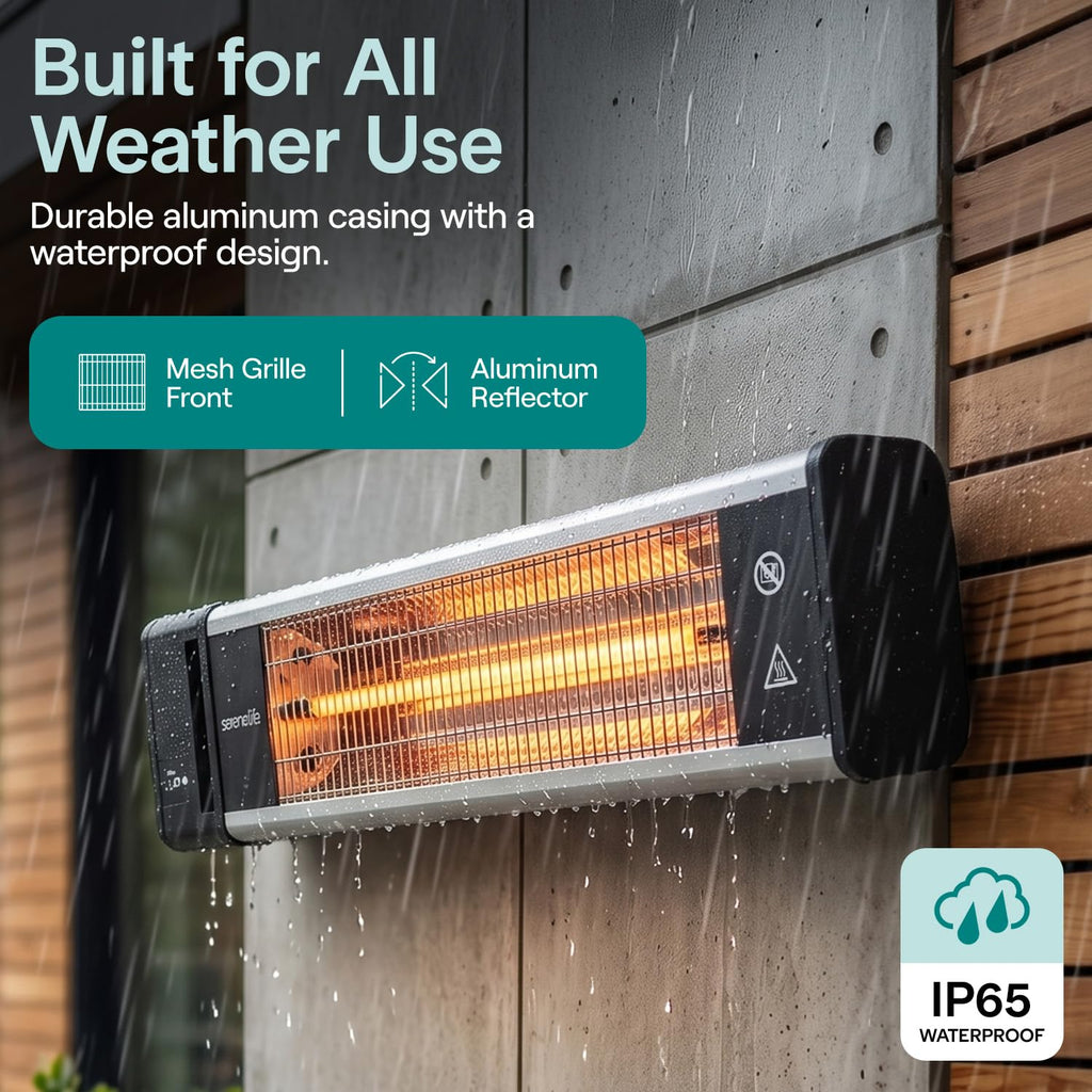Infrared Patio Heater, 1500W, IP65 Approved, Odorless, Wall-Mounted Heater with Remote, Indoor/Outdoor , Restaurant