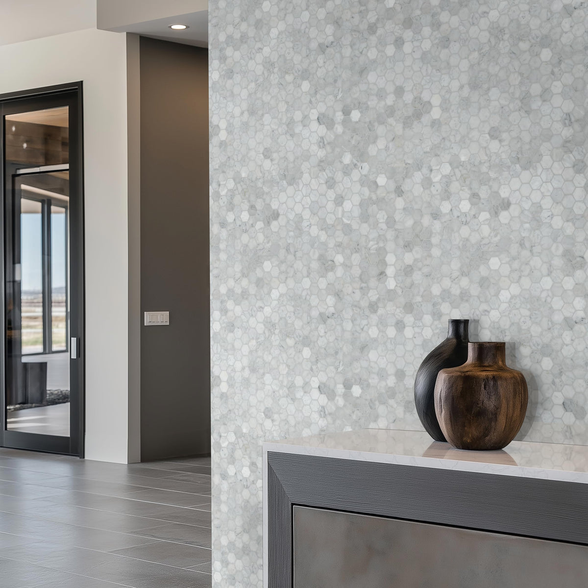Honed Marble Hexagon Wall Tile | Carrara White | 12" x 11.75"