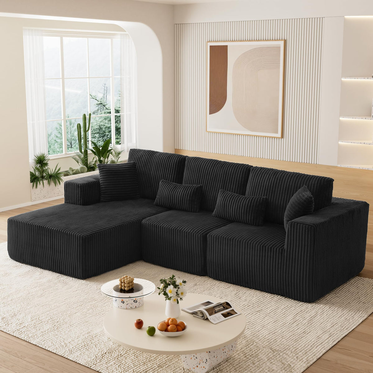 108" Boneless Cloud Sectional Couches, Comfy Fluffy L Shaped Memory Foam Deep Seat Boneless Couch, Modular Sectional