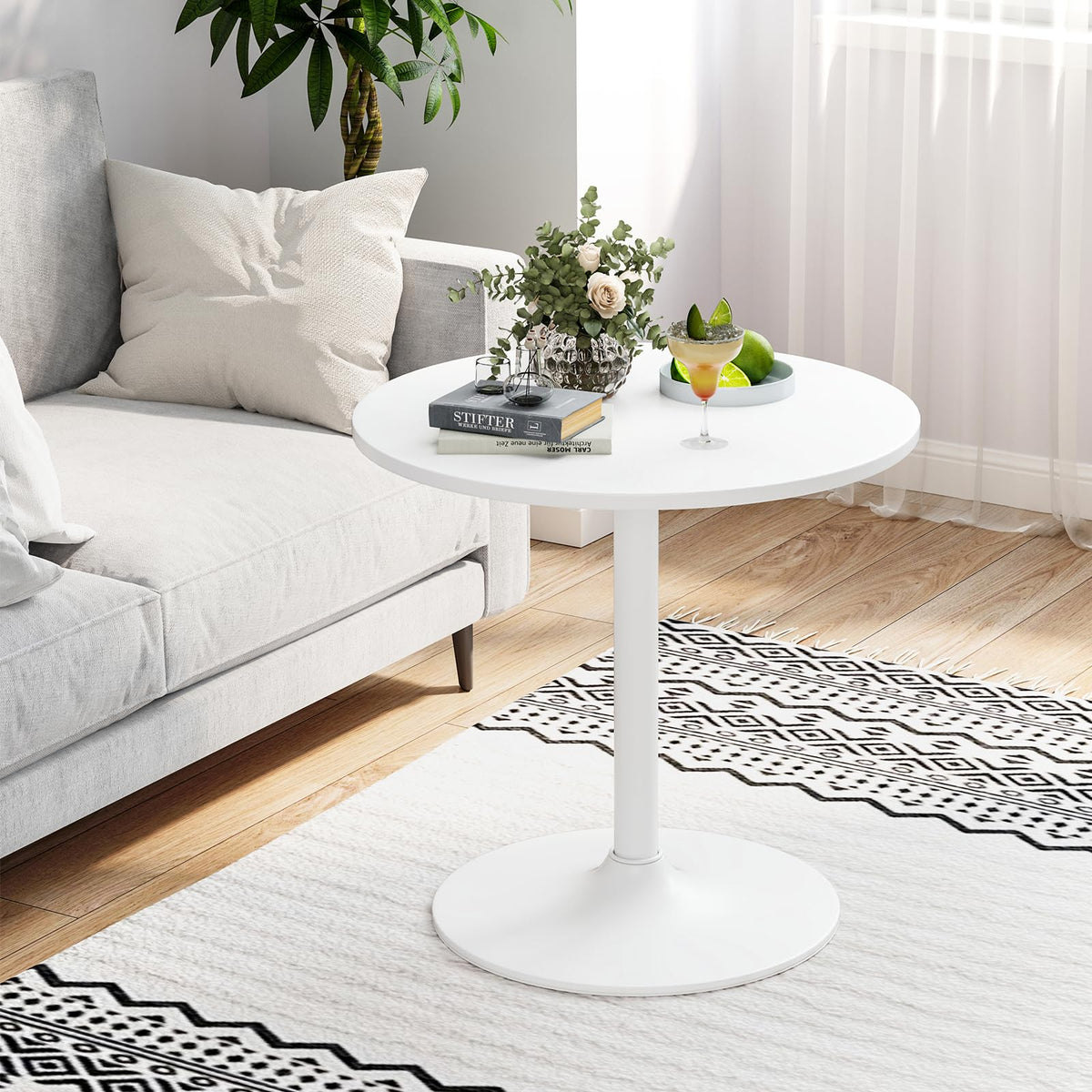2-in-1 Bar Table with Detachable Pole, Metal Base, 24" Round Top, 40"/22" Two Convertible Height, Cocktail Table for