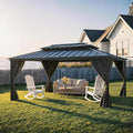 Hardtop Gazebo 12 ft x20 ft for All Weather, with Double Metal Roof, Net, and Curtain, Permanent Building and Garden