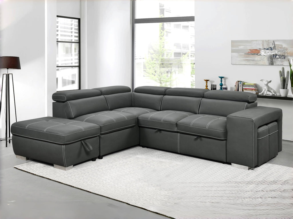 104'' Microfiber L Shaped Sectional Sleeper Sofa Couch with Pull Out Bed and Storage Ottoman, Convertible Couches