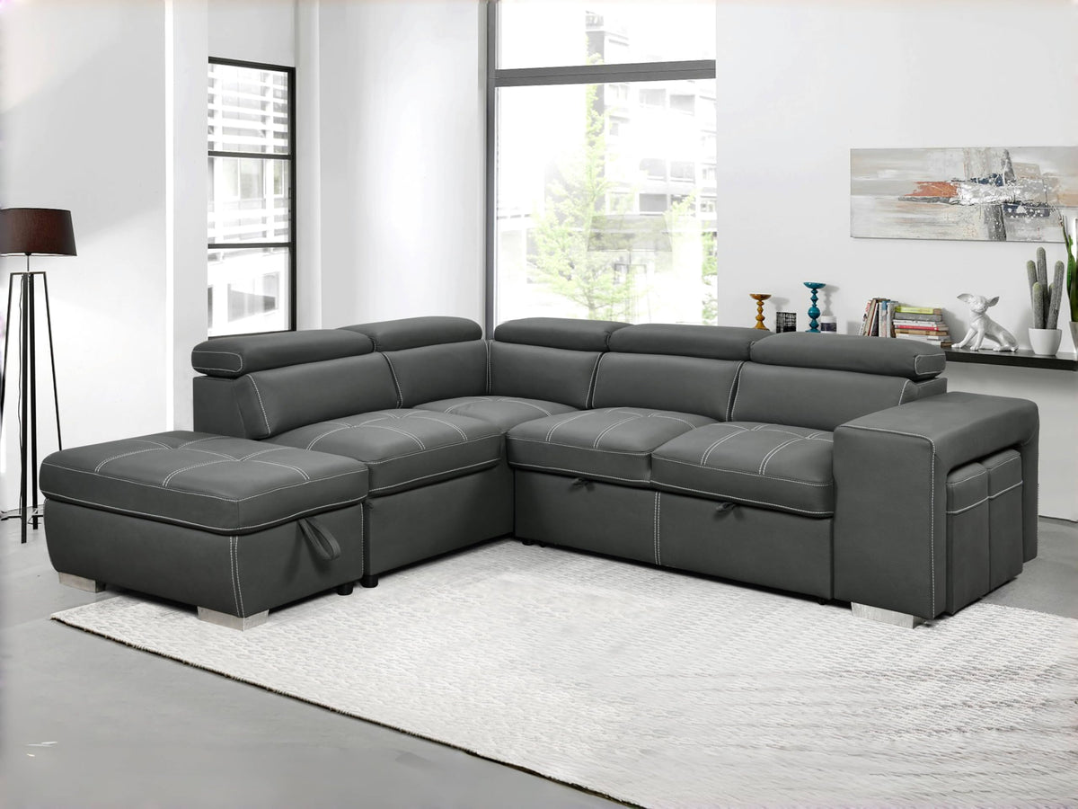 104'' Microfiber L Shaped Sectional Sleeper Sofa Couch with Pull Out Bed and Storage Ottoman, Convertible Couches