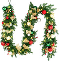 9 FT Pre-Lit Christmas Garland with 80 Warm White LED Lights and Timer, Battery Operated Artificial PE & PVC Garland