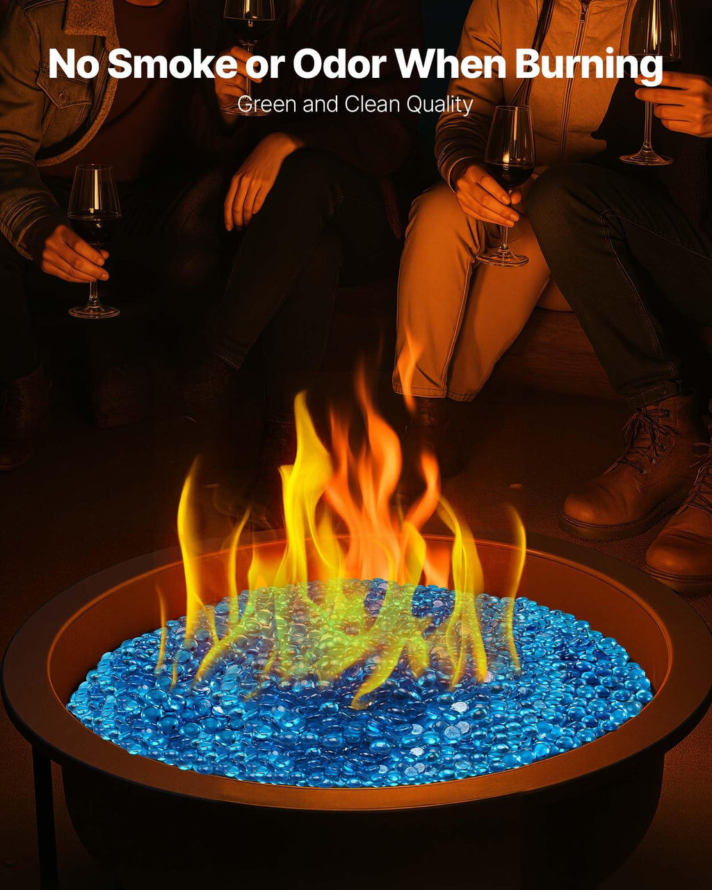 Fire Glass, 20 lbs, Caribbean Blue, 3/4 Inch High-Temperature Resistant Reflective Glass Beads, Smokeless Fire Pit