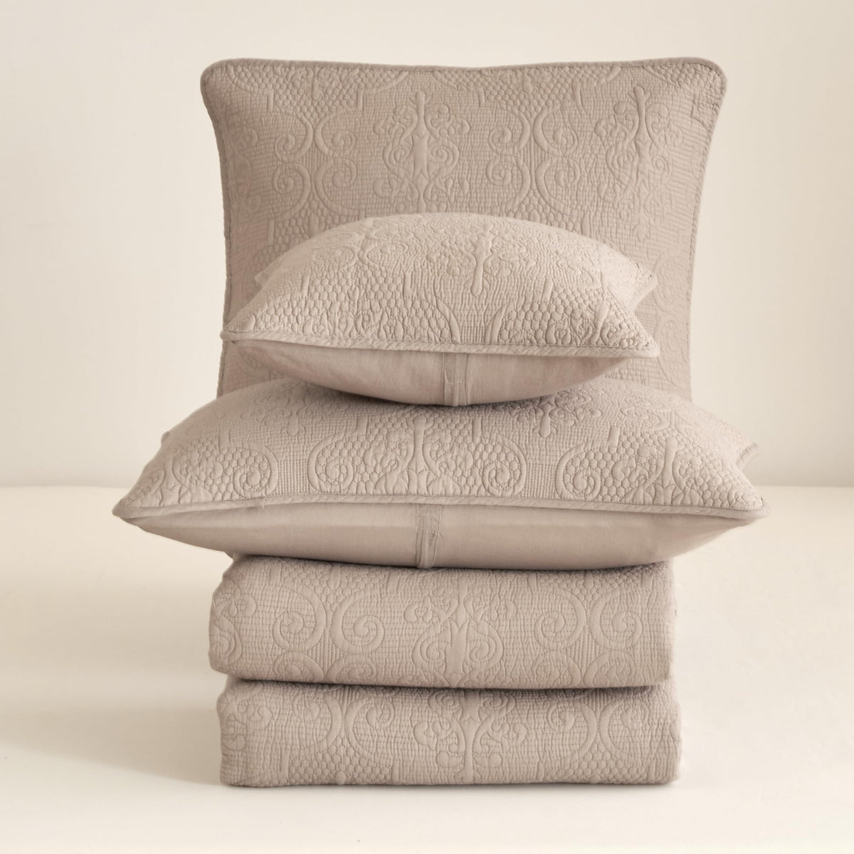 Matelasse Coverlet Set, Taupe Brown, 3-Piece