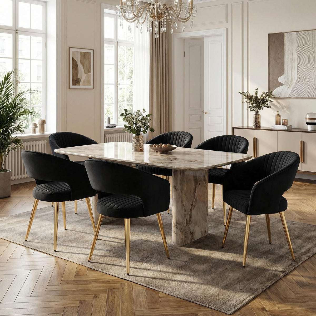 Velvet Dining Chairs Set of 2, Upholstered Dining Room Chairs with Gold Metal Legs, Modern Accent Kitchen Chairs with