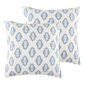 Kasey Blue Euro Sham Set - Two 26x26in Shams - Medallion Print - Blue and Cream - Quilted - Cotton - No Inserts