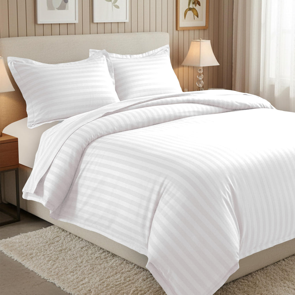 Luxury 3-Piece Striped Duvet Cover Set! - 1500 Premier Hotel Quality Silky-Soft Wrinkle Resistant Damask Stripe Duvet
