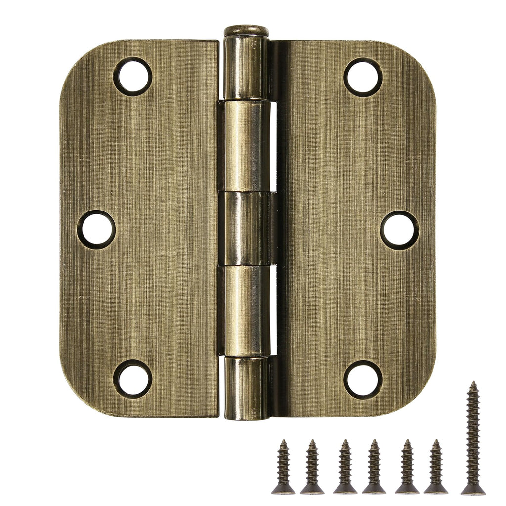 Rounded Door Hinges 3.5" X 3 1/2 Inch Antique Brass 5/8" 6 Pack